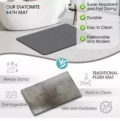 Stone Bath mat Diatomaceous Earth Bath Mat 23.6”x15.4” Quick Dry Easy Cleaning