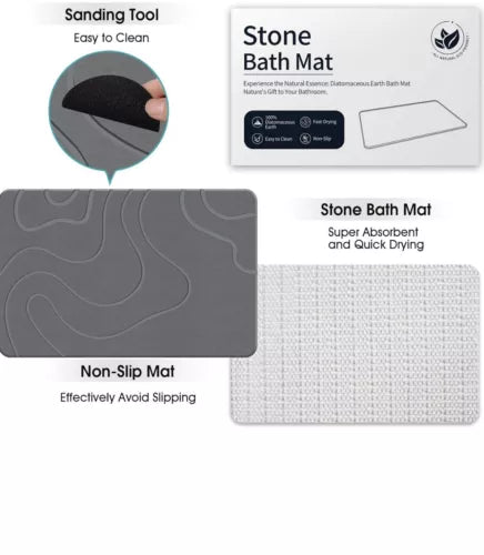 Stone Bath mat Diatomaceous Earth Bath Mat 23.6”x15.4” Quick Dry Easy Cleaning