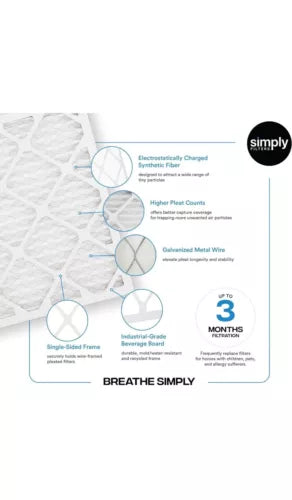 Simply by 16x25x1 Air Filter, MERV 8, MPR 600, AC Furnace Air Filter, 6 Pack