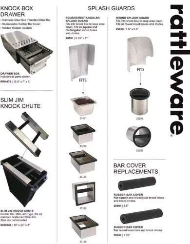 Rattleware Stainless Steel Open Bottom Knock Box Chute - For Home, Cafe, Rest...