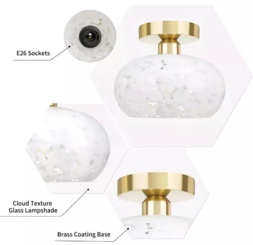 Semi Flush Mount Ceiling Light, Globe Glass Ceiling Light Fixture, Gold