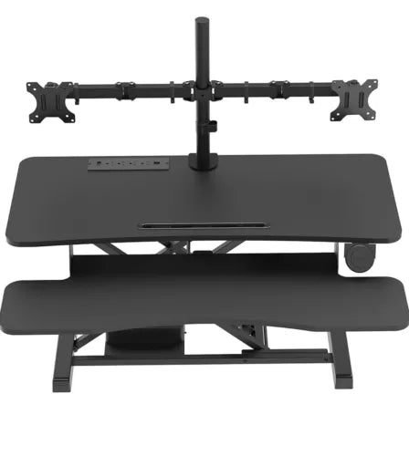 Rocelco 37.4" Electric Standing Desk Converter with Dual Monitor Mount Arm Black