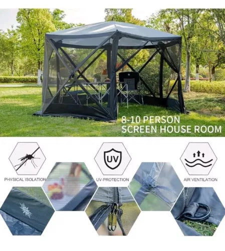 Pop Up Gazebo Screen House Tent for Camping 11.5 ft for 8-10 Person Instant