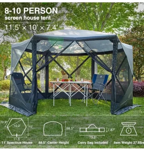 Pop Up Gazebo Screen House Tent for Camping 11.5 ft for 8-10 Person Instant
