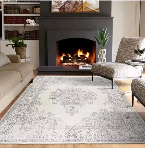 Vintage Living Room Area Rug - 5X7 Large Machine Washable Boho Moroccan Dis...