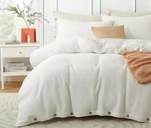 100% Cotton Waffle Weave Duvet Cover Setluxury Bedding Set 3 Pieces Super Softea