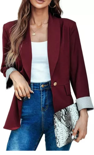 Genhoo Blazer Jackets for Women Open Front Long Sleeve Casual Work Office Medium