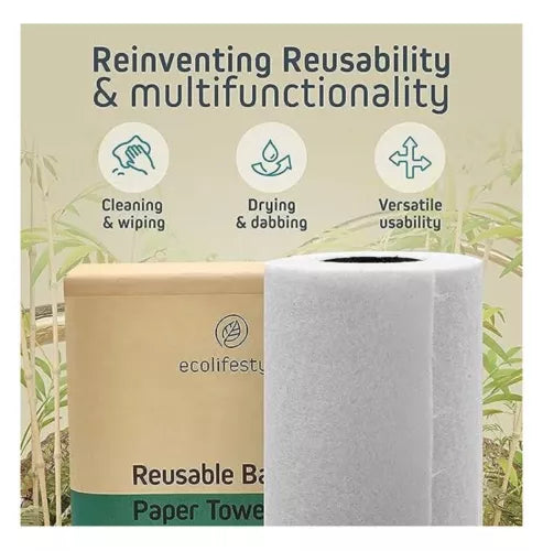 3 Rolls Kitchen + Home Bamboo Paper Towels – Heavy Duty Washable Reusable