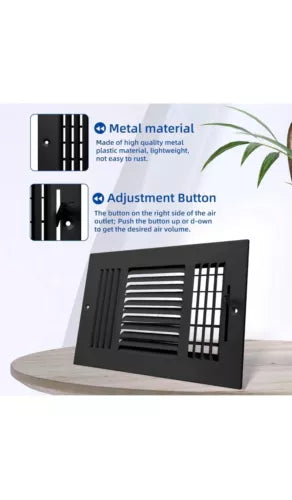 2-10 x 6 Inch Duct Opening Black Air Vent Cover for Wall or Ceiling, Three-Wa...