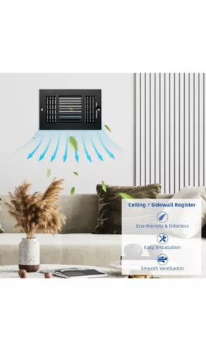 2-10 x 6 Inch Duct Opening Black Air Vent Cover for Wall or Ceiling, Three-Wa...