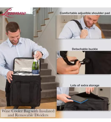 Lazenne Wine Bag for Travel 6 Bottles Bag/Carrier/Luggage with Removable Divider
