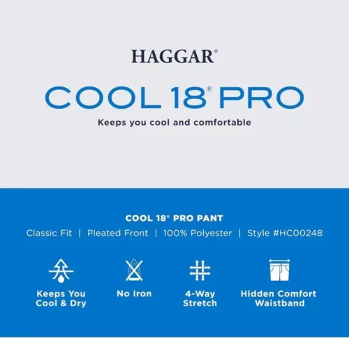 Haggar Cool 18 Pro Classic Fit Flat Front Comfort Stretch Gray Pants Size 38x30