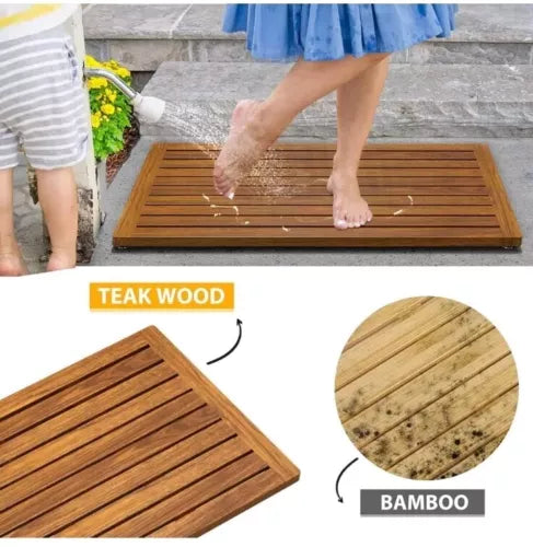 32"x18" Teak Wood Bath Mat Shower Mat for Bathroom Wooden Floor Mat Square