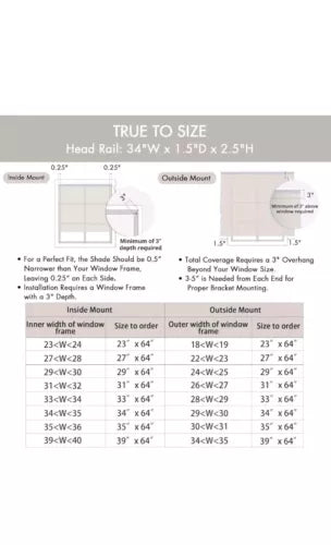 34" x 64 Madison Park Cordless Roman Shades Energy Efficient Darkening Window