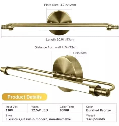20.9 inch Picture Light Fixture Rotatable Vanity Light 180° Adjustable Bathroom
