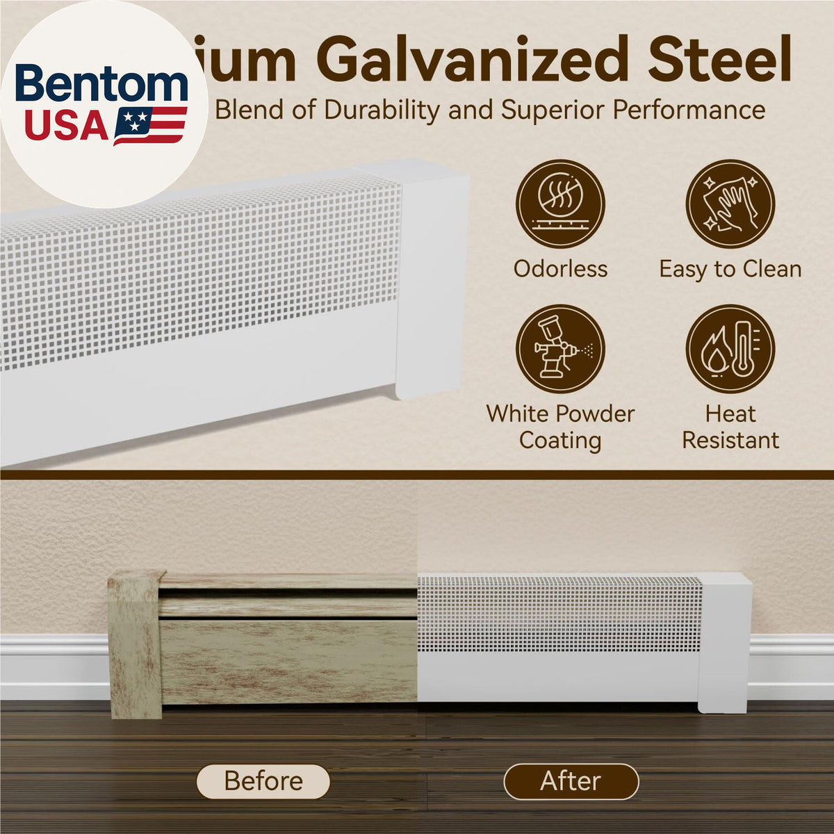 4Ft Galvanized Steel Easy Slip-On Baseboard Heater Cover with Left and Right End