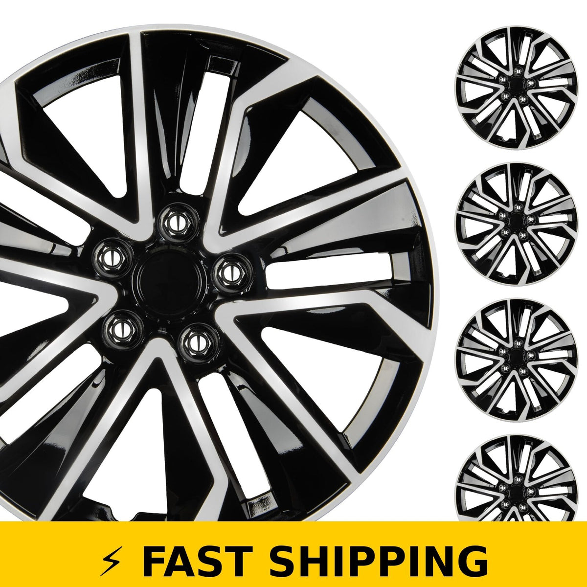 16 Inch Universal Hubcaps Set of 4 - Snap-On Wheel Covers - Black & Silver