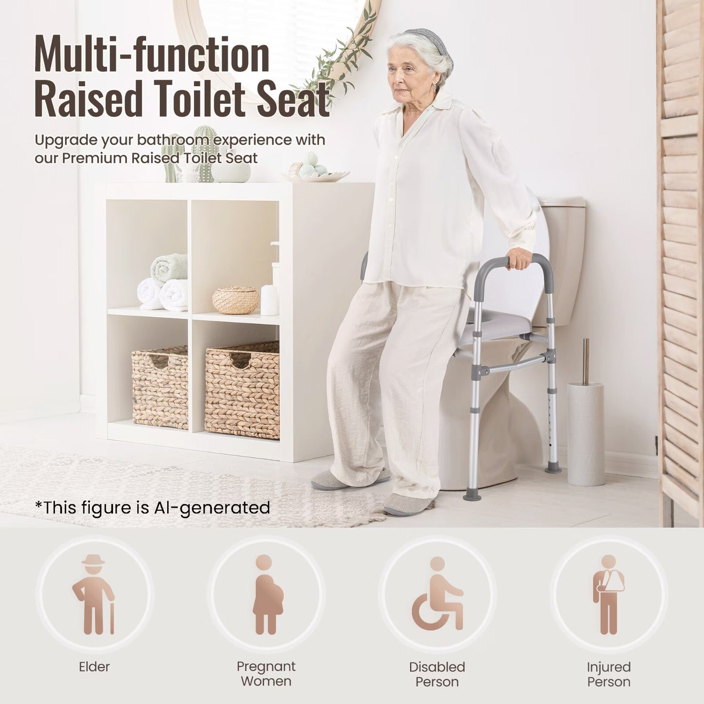 Deewow Raised Toilet Seat Risers with Handles, for Seniors, Handicap, Pregnant