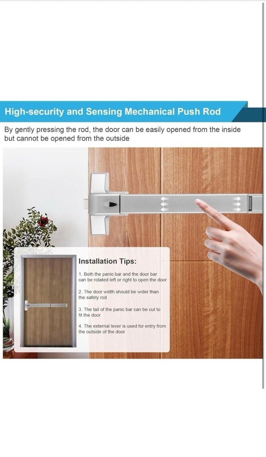 25.5" Panic Exit Device - Stainless Steel Push Bar Lock for Single/Double Doors,