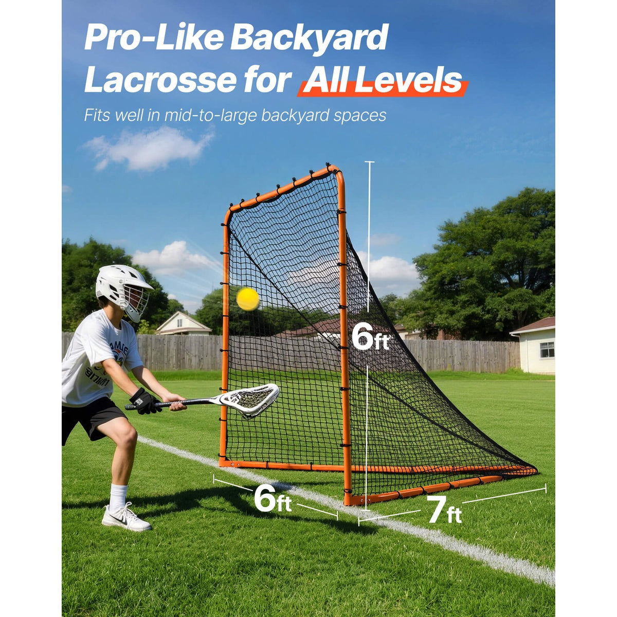 6'x6'x7' Lacrosse Goal Net Folding Backyard Lacrosse Training Equipment
