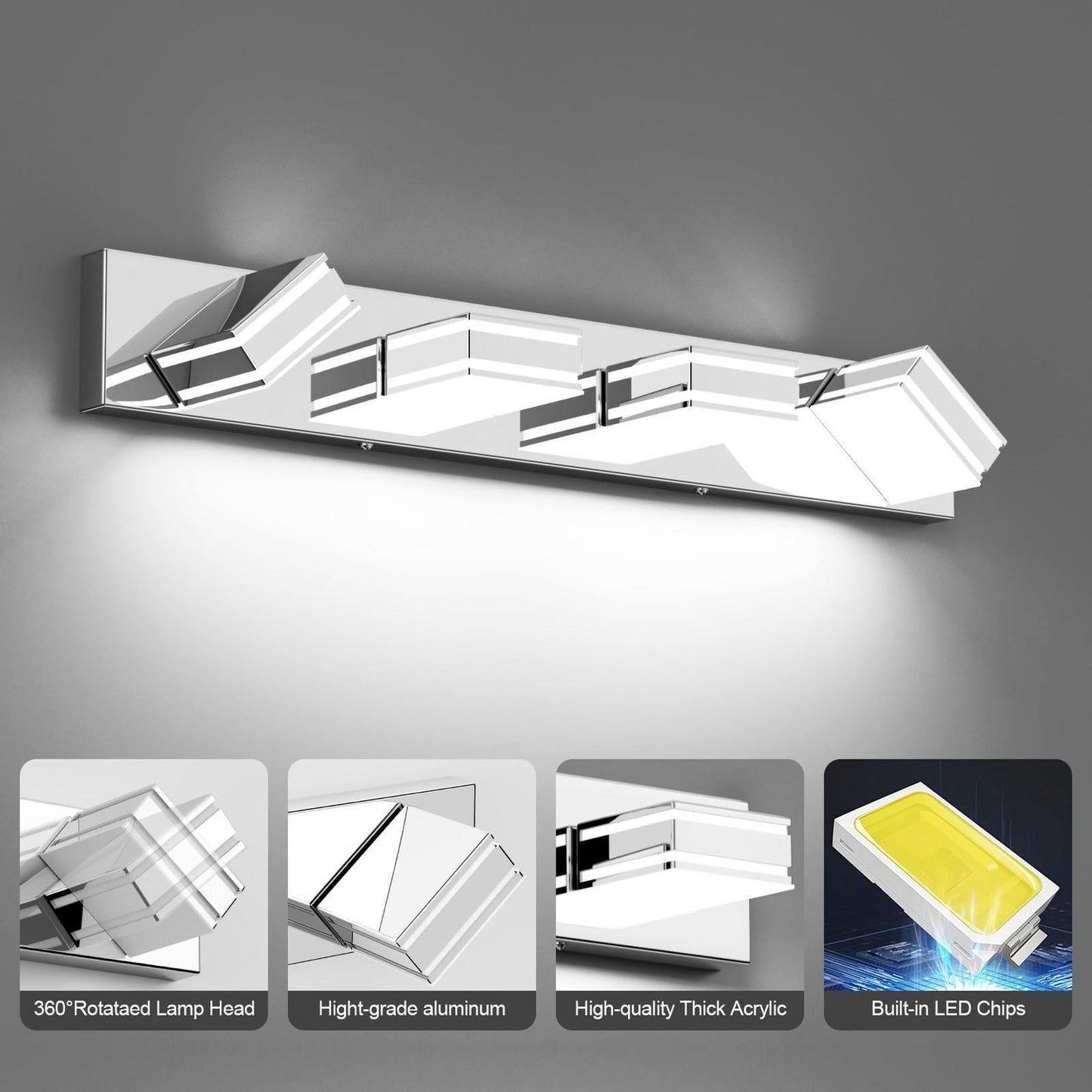 Ralbay Modern Chrome Vanity Light for Bathroom 4-Light 30inch 30 inch,
