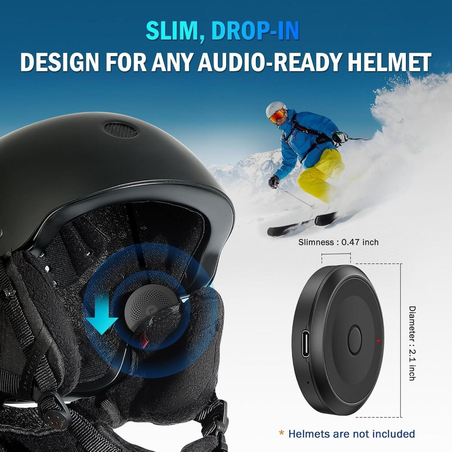 Wireless Bluetooth 6.0 Ski Helmet Speakers - 30H Playtime, IPX5 Waterproof