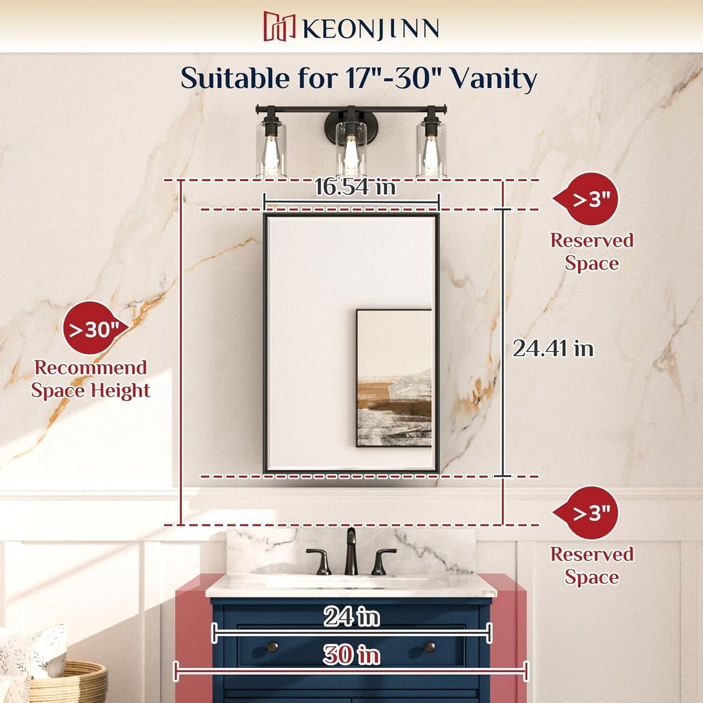 Keonjinn 17" x 25" Silver Bathroom Medicine Cabinets with Mirror