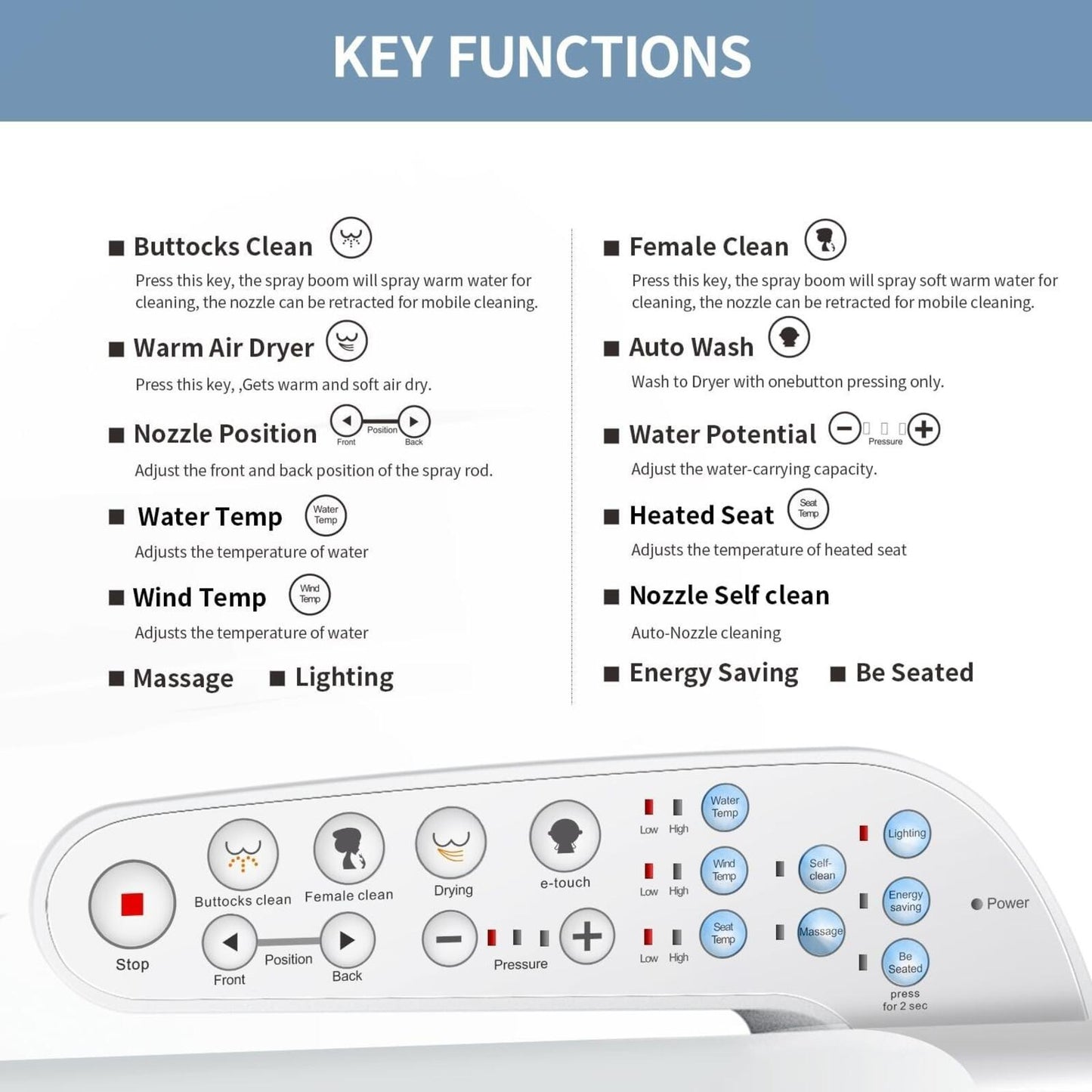 F30 Square Electric Bidet Seat, Smart Toilet Cover, Heated Water Cleansing