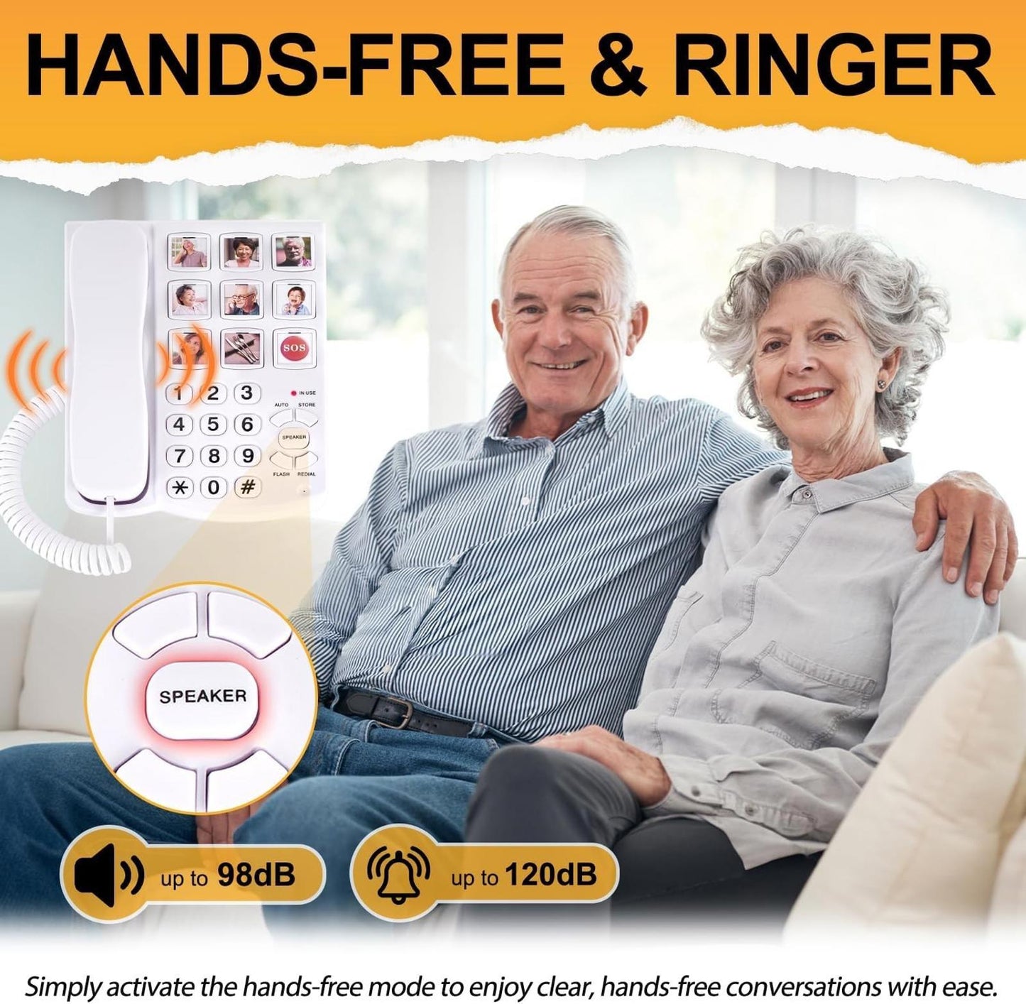Big Button Phone for Seniors, Corded Landline Phone with 9 One-Touch Dialing
