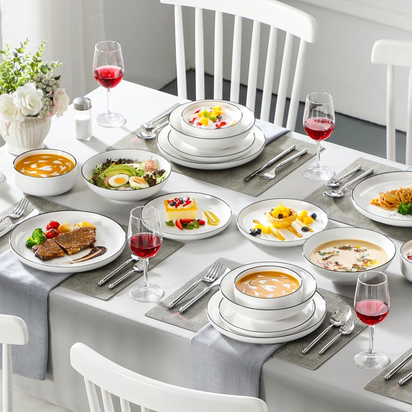 MALACASA Plates and Bowls Sets, 24 Pieces Modern Porcelain Dinnerware Set for...