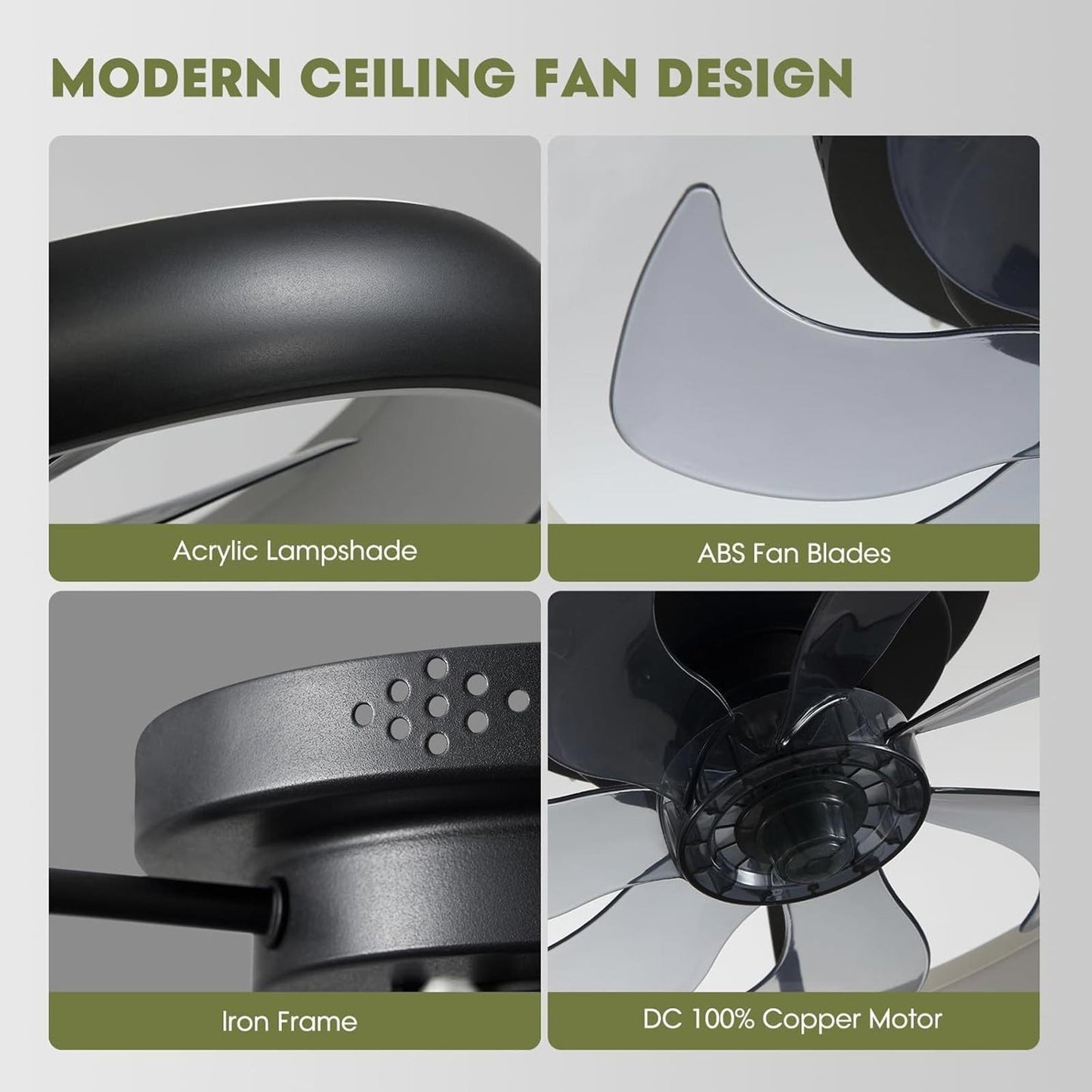 Ceiling Fans with Lights 20'' Flush Mount Fan Remote & APP Control Black