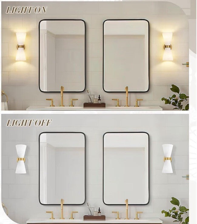 Modern Wall Sconce Set X2 Vanity Up Down Wall Light Brushed Gold Frosted Glass