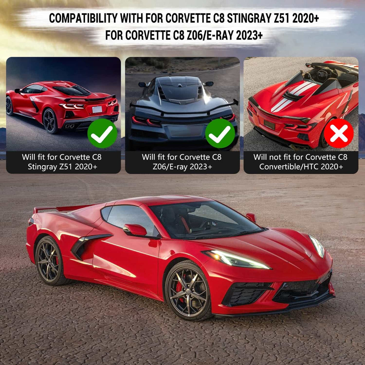 For Corvette C8 Z51 Z06 E-RAY Coupe 2020-2026 Grossy Flash Rear Intake Vent Port