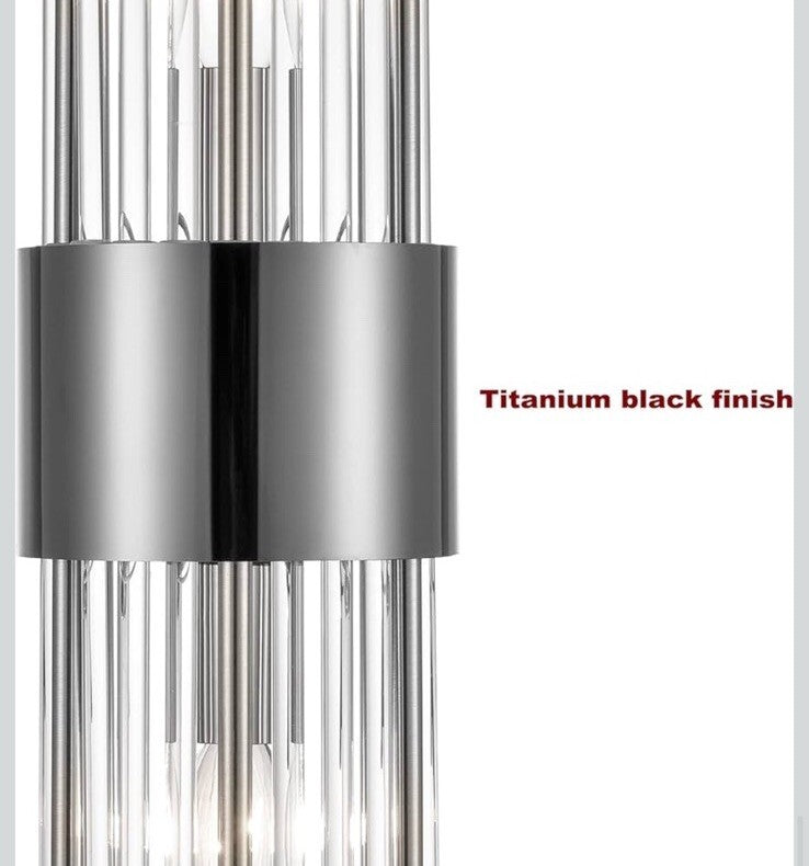 2-Light Modern Wall Sconce Titanium Black Metal with Clear Class Crystal Vanity