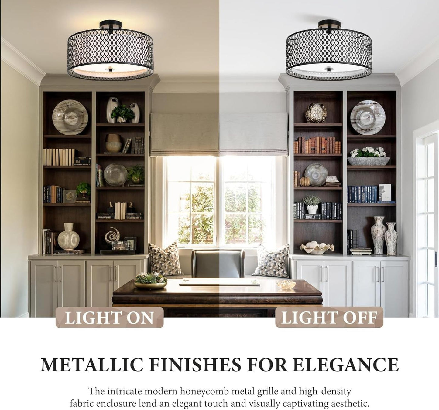 17" Semi Flush Mount Ceiling Light Fixture, Modern 3-Light E26 Double Drum Ceili