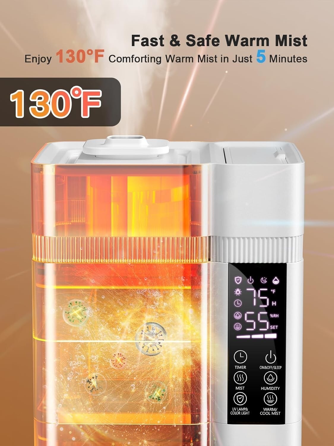 13L/3.4Gal Humidifiers for Bedroom, Ultrasonic Warm & Cool Mist Humidifier La...