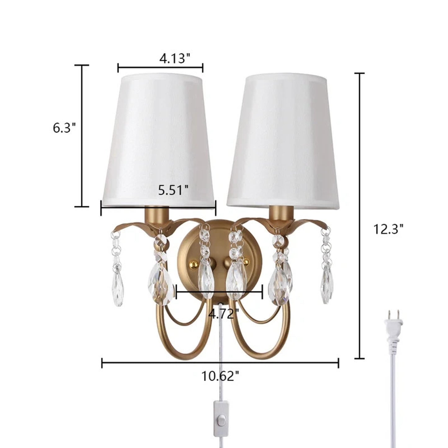 Vintage Wall Sconces with Fabric Lampshape& Crystal Hallway 2-Lights Wall Lamp