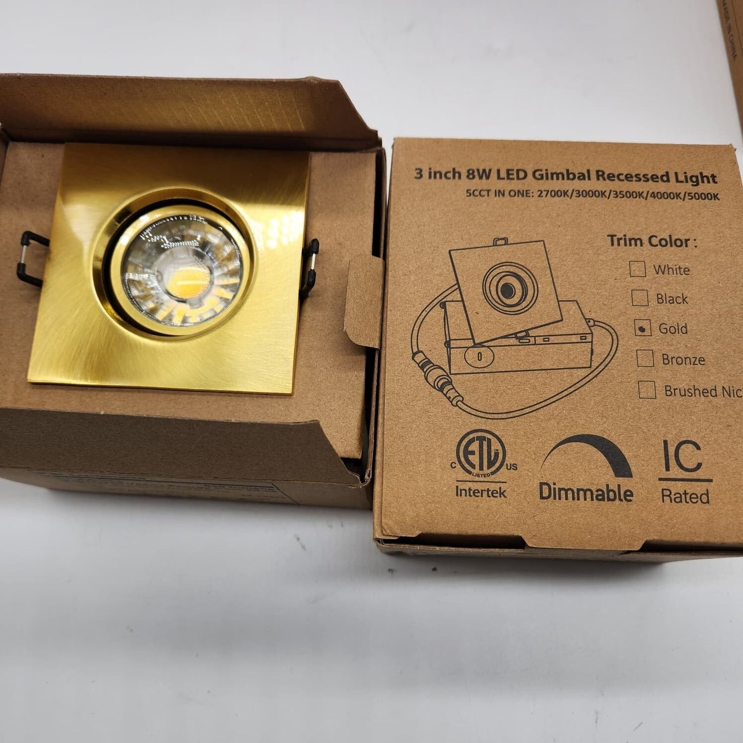 Wembanma 3 Inch 8W LED Gimbal Recessed Light 5CCT Selectable Gold Square 6Pack