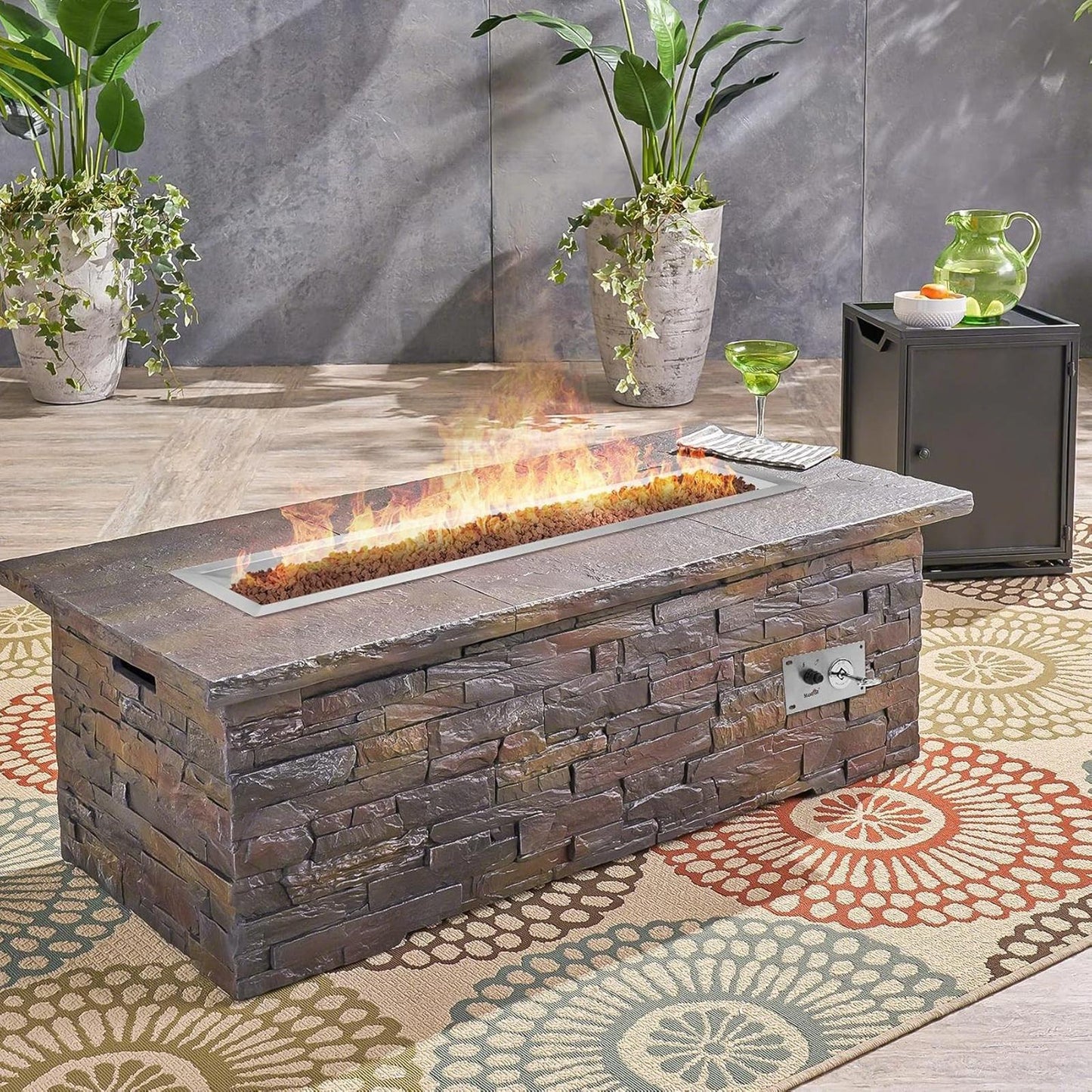Stanbroil 48 x 14 inch Rectangle Fire Pit Kit with Spark Ignition, Drop-in Natur