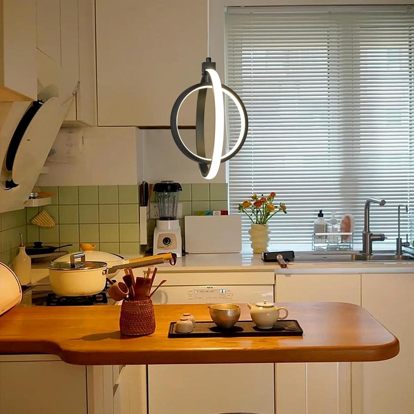 Modern LED Chandelier Black Ring Pendant Light Fixtures 4000K Dimmable Height...