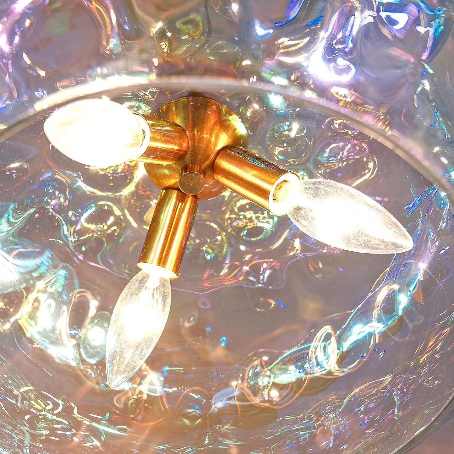 Large Glass Pendant Lighting, Hammered Lampshade Chandelier Stained, 14 Inch