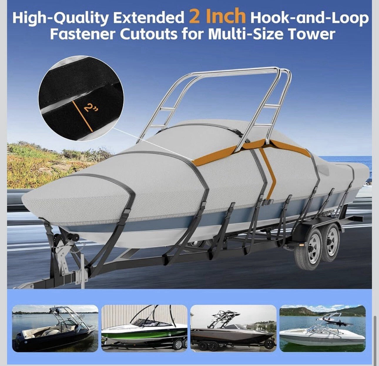 1200D Waterproof Ski Wakeboard Tower Boat Cover 20-22ft w/Straps ⭐