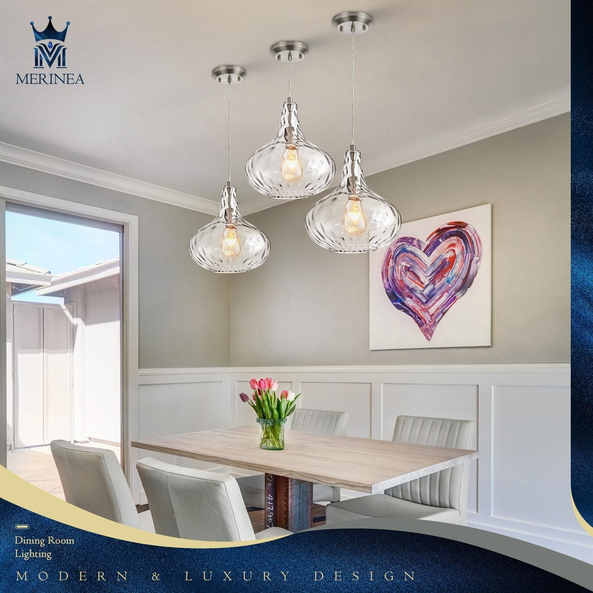 Hammered Glass Pendant Light for Kitchen Island, 11-Inch Modern Brushed Nicke...
