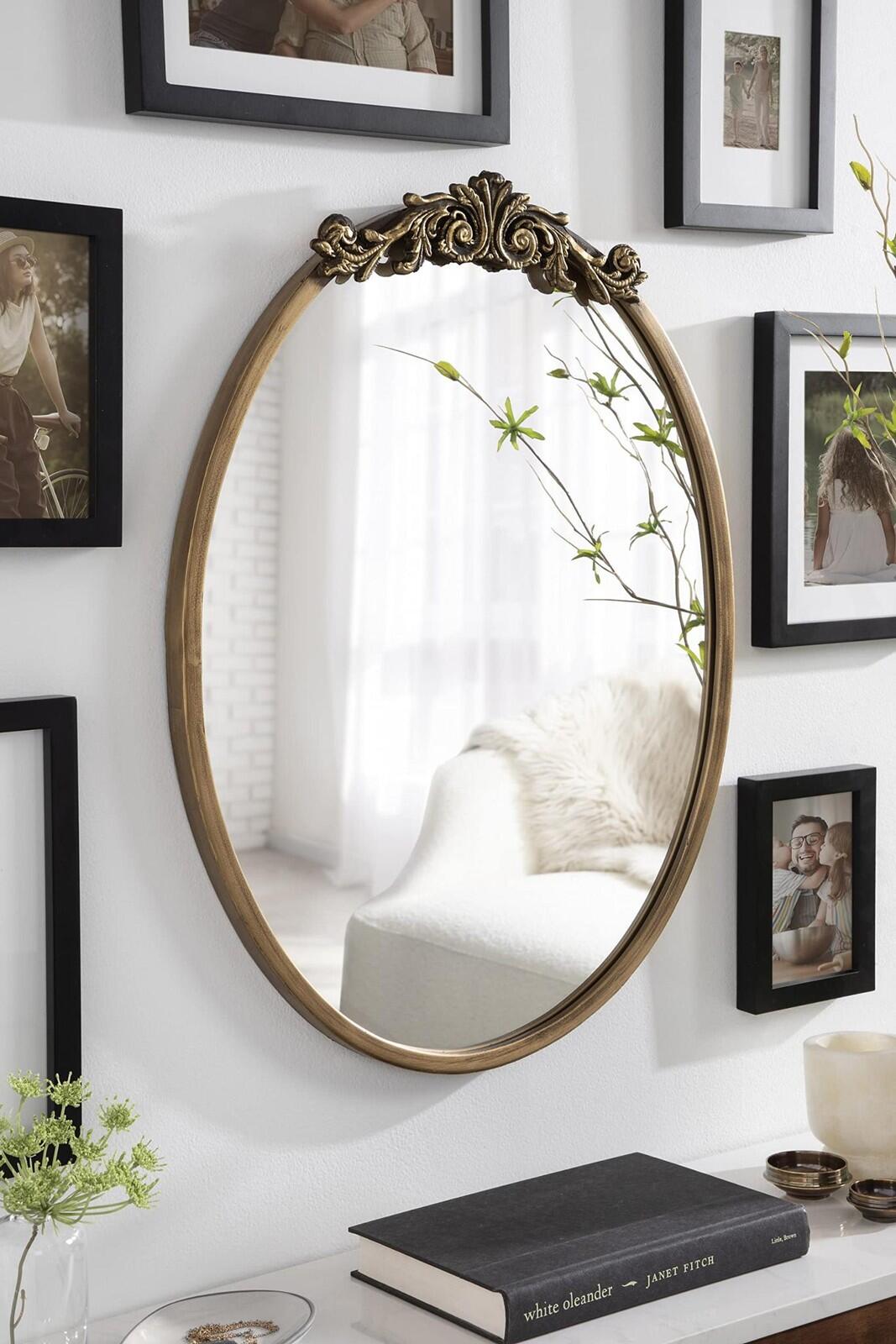 Kate and Laurel Arendahl Ornate Glam Oval Wall Mirror, 18 x 24, Antique Gold, Be