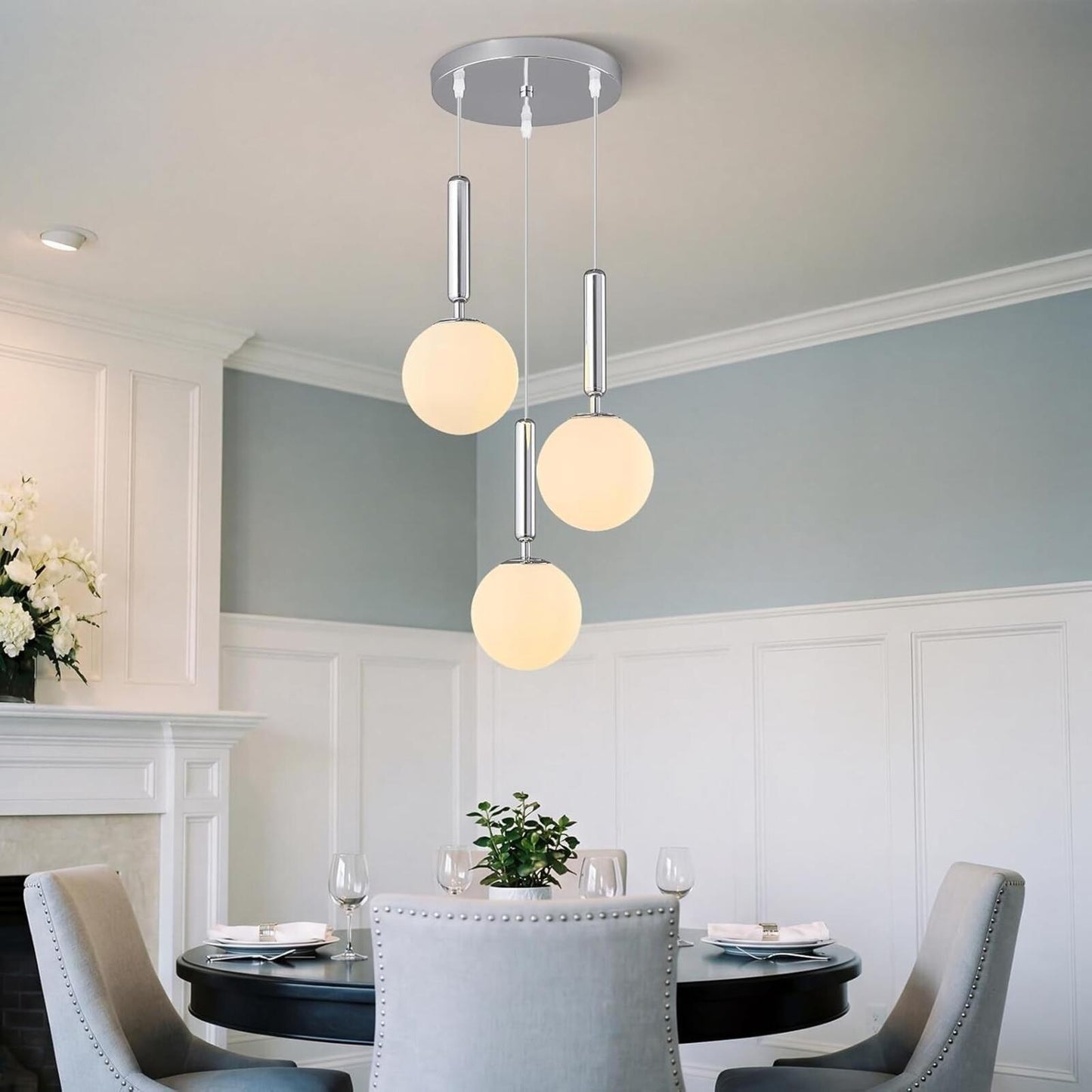 Modern Chrome Pendant Light Hanging Fixture Light for Kitchen Island Mid Century