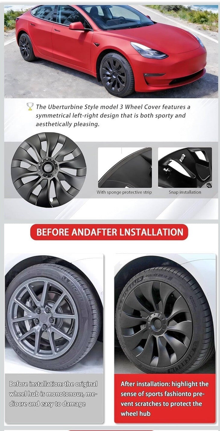 4PCS 18 Inch Design for Model 3 2017-2023 Wheel Cover Hubcaps Sakura Wheel Caps