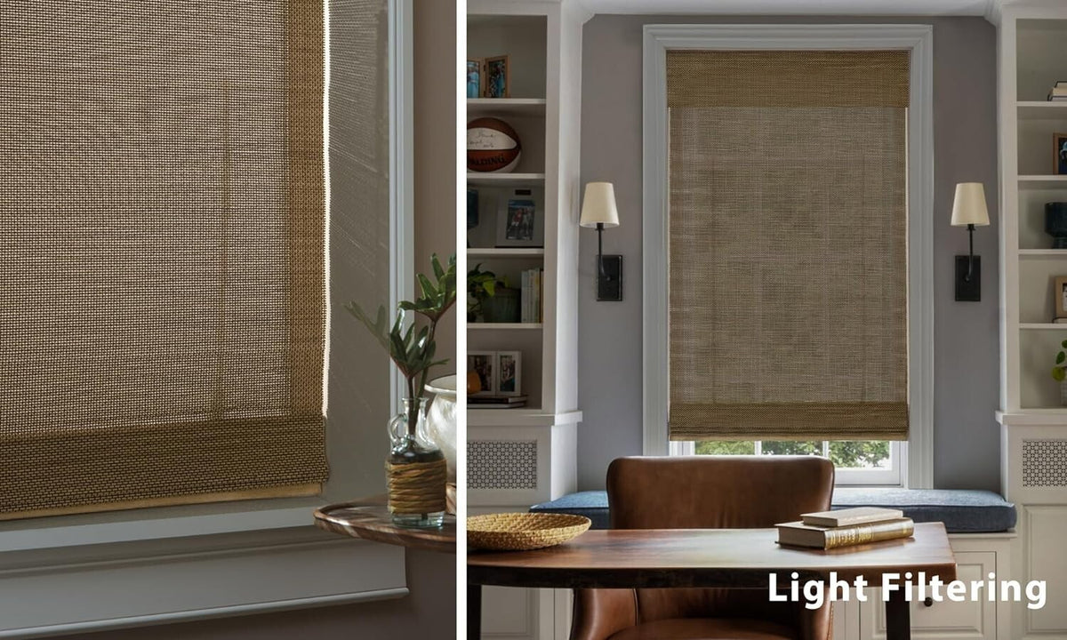 LazBlinds No Tools No Drill Cordless Bamboo Roman Shades Window 39" W x 64'' H