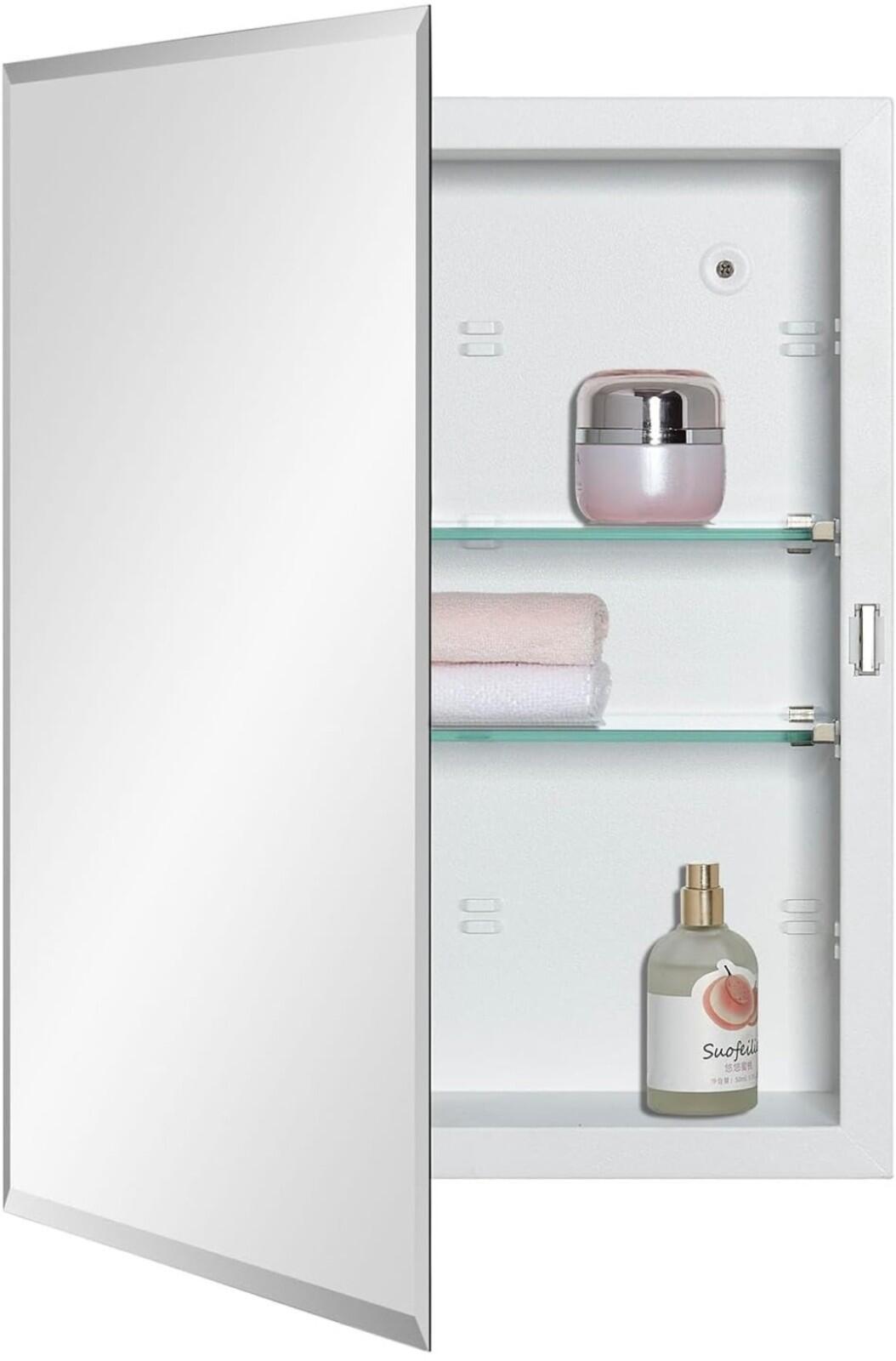 Bathroom Medicine Cabinet with Beveled Edge Mirrored Door 14 x 18 inch, Recessed