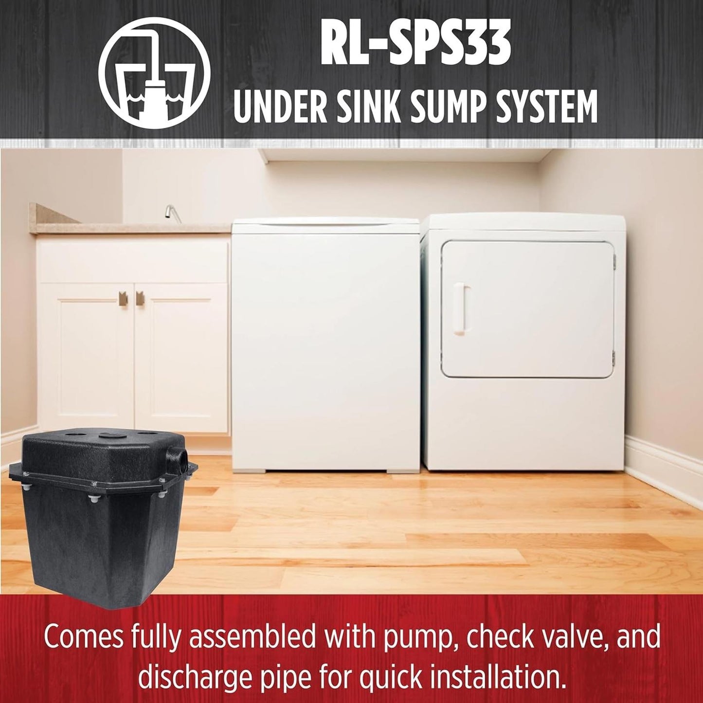 Red Lion RL-SPS33 1/3 HP, 115-Volt, 3200 GPH Under-Sink Sump Pump