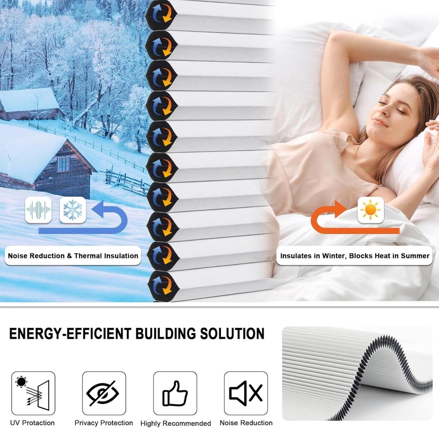 No Drill Cellular Shades for Indoor Windows Honeycomb Blinds 51 1/2" W x 64" H